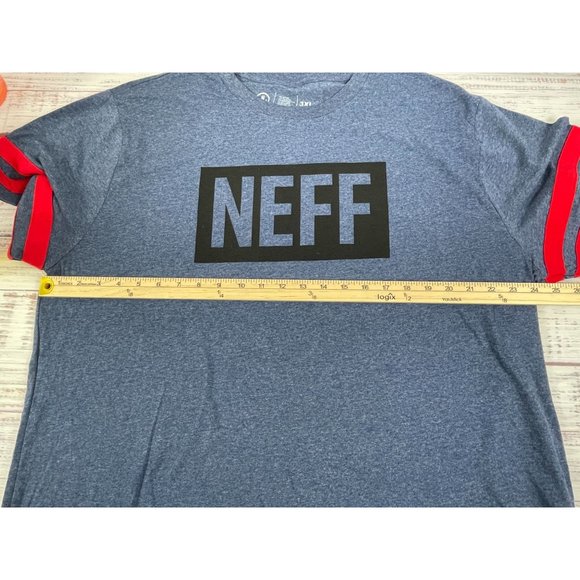 NWT Neff Heather Blue w/ Red‎ Stripe 3XL T-shirt - Picture 3 of 5